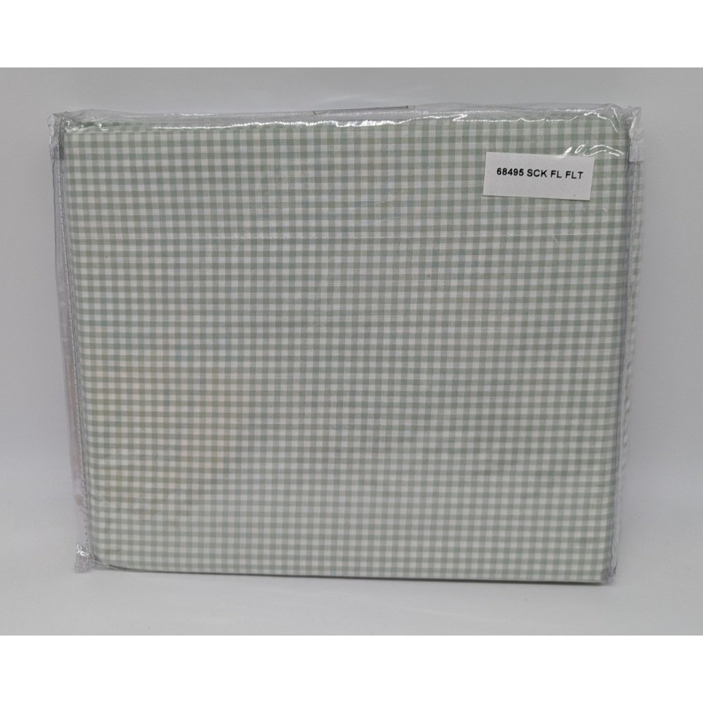 Vermont Country Store FLAT SHEET ONLY  100% Cotton Percale Green Gingham Cottage